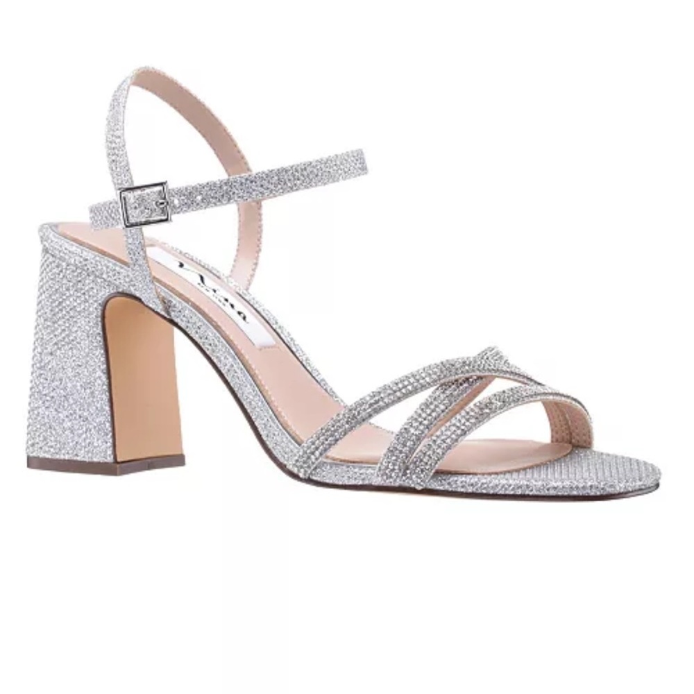 Nina 3 inch block heel silver sandal 10M